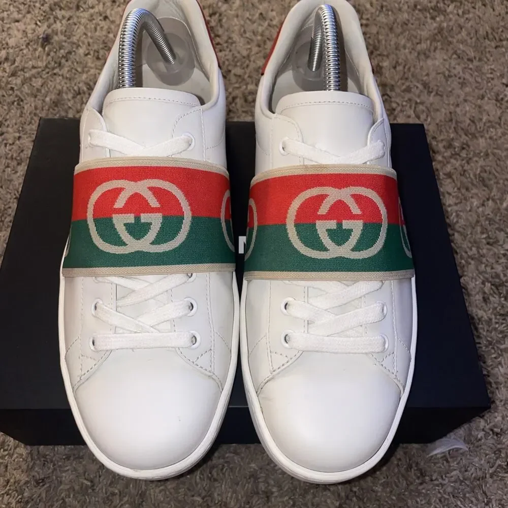 Gucci Ace Elastic Web Interlocking GG White Slip On Sneakers Men’s 9.5